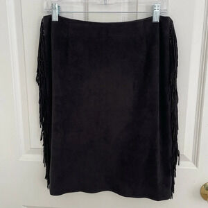 Gretchen Scott Fringe Faux Suede Skirt Size S Black